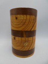 TURNED LAMINATED TIMBER WOODEN BARREL PINE CEDAR BARREL PEN HOLDER STAND  POT