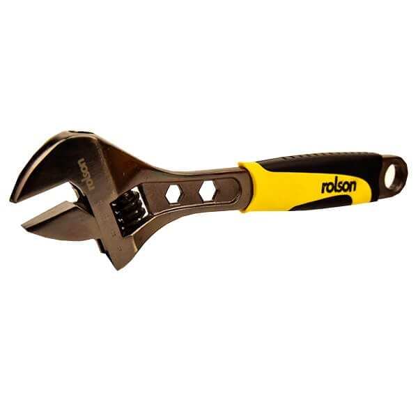 Rolson 300mm (12"") Black Nickel Adjustable Wrench Rubber Grip Handle 19023