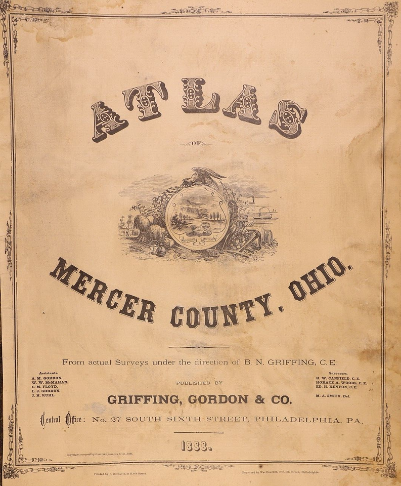 1888 Plat Map WASHINGTON Twp., MERCER County, OHIO (14x17)06 eBay