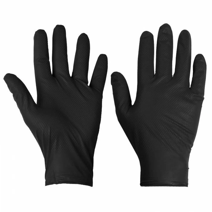 SUPERTOUCH MECHANICS DISPOSABLE GLOVE,NITRILE GLOVE,DIAMOND/FISH SCALE GRIP,BLACK,HEAVYDUTY