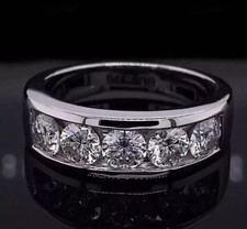 3Ct Round Cut White Moissanite Wedding Men's Band Ring 14k White Gold Plated