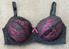 New  MAMIA 40DD Floral Laced Cup Full Coverage Underwire Padded Bra Gray/Pink