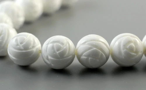 12MM WHITE SHELL GEMSTONE GRADE AA CARVED FLOWER ROSE LOOSE BEADS 7.5inch - Picture 1 of 4