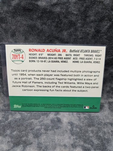 2021 Topps Update Series - 70 Years of Topps Baseball Ronald Acuña Jr. #70YT-4 - Picture 4 of 4