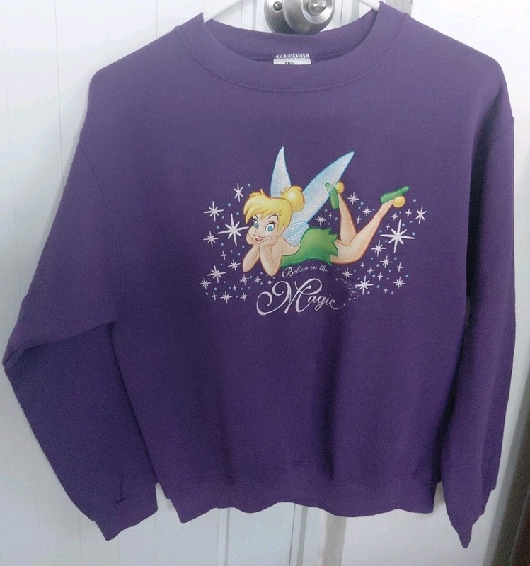 Vintage Tinker Bell Sweatshirt Girls LARGE 10 / 12 Disney Store Purple Sweater