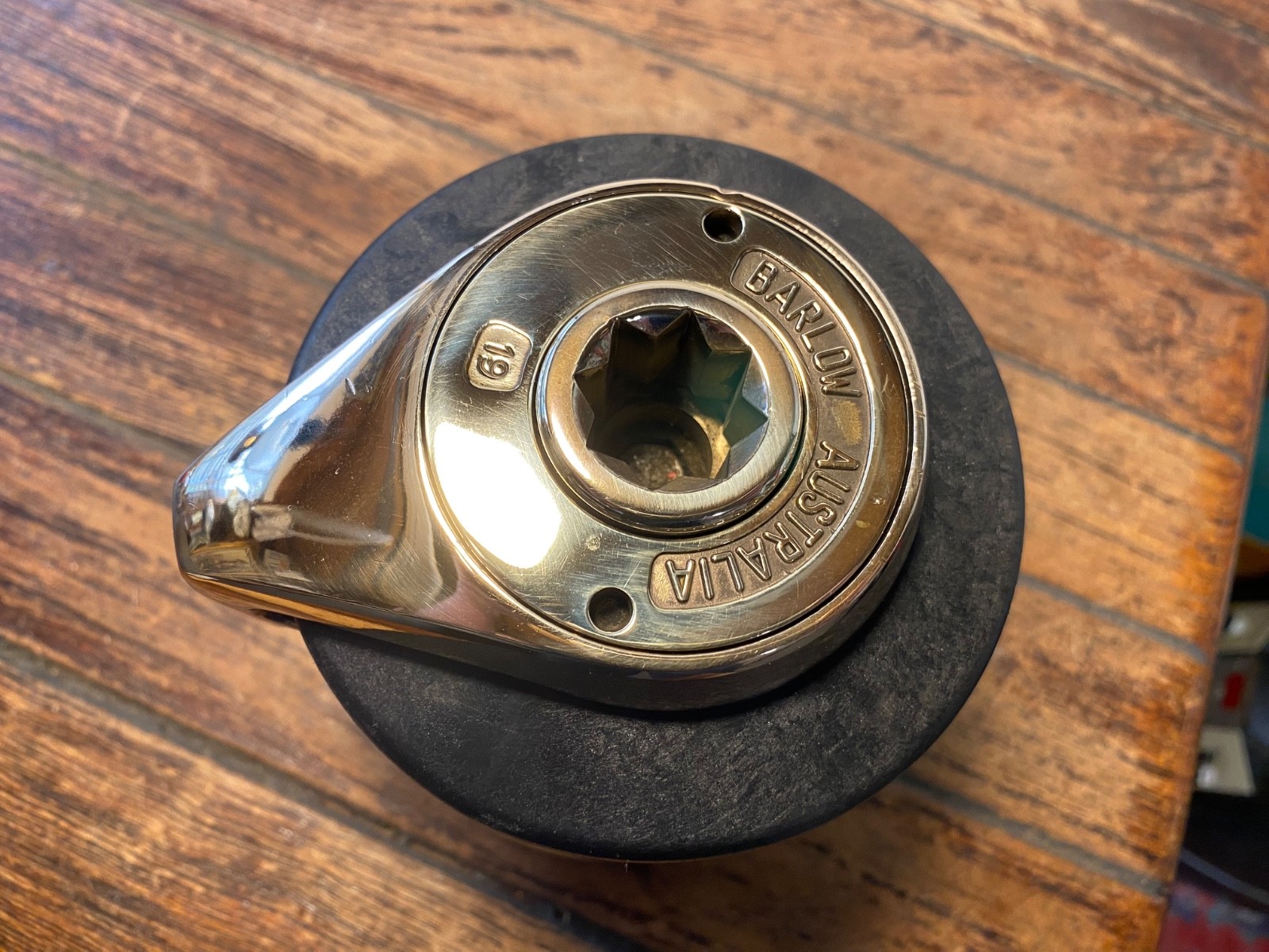 Vintage New Old Stock Barlow 19 Self Tailing Winch Polished Bronze Drum