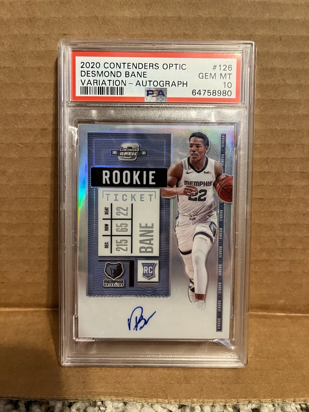 2020-21 Panini Contenders Optic Rookie Ticket Desmond Bane Variation Auto PSA 10