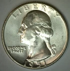 1951 Silver Washington Quarter Coin 25c Uncirculated Philadelphia Minted