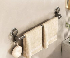 Suction Cup Twist Single Rod 24" Towel Bar with Hooks, Bathroom, Kitchen, Glas