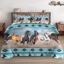 Queen Size Comforter Set with 2 Pillowcases, Horses Desert Animal 3 Pcs Beddi...
