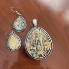 Vintage Teardrop Dangle Earrings & Pendant Abalone Shell Inlay Women's — photo 6