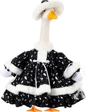 Winter Goose Outfit Fancy Porch Goose Clothes Dress with Wide Hat for Winter Out