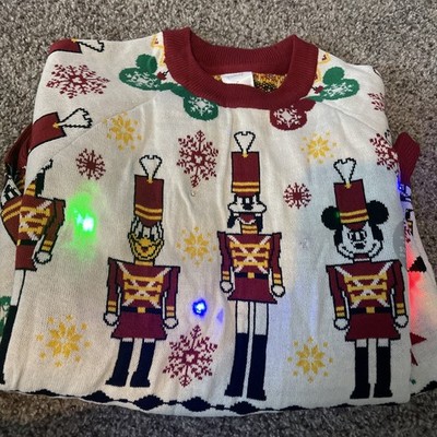 Mickey Goofy Donald Disney Nutcracker Christmas Light Up Ugly Sweater med Mens