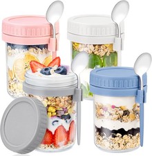 4 Pa Overnight Oats Containers with Lids and Spoons - 16 Oz Glass