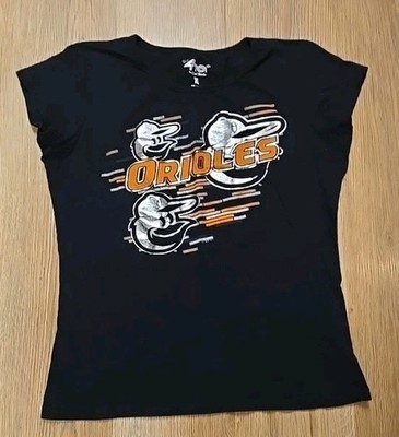 Women Fit GIII 4her By Carl Banks XL Orioles Shirt Short Sleeve Black 