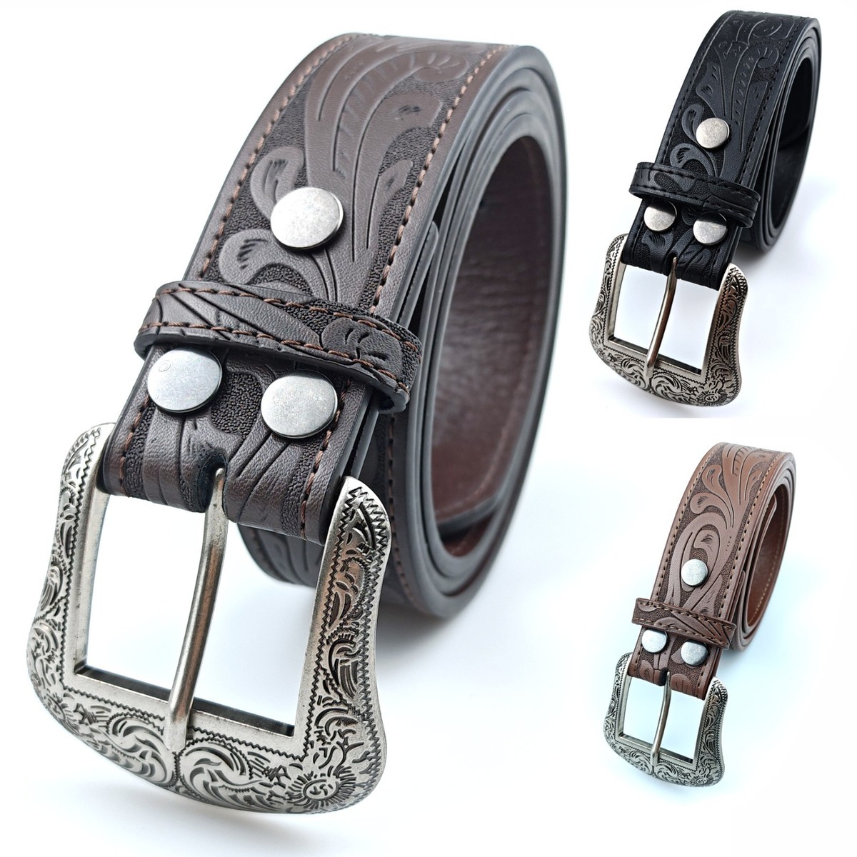 Full Grain Leather Western Belt with Interchangeable Buckle Men main image 2