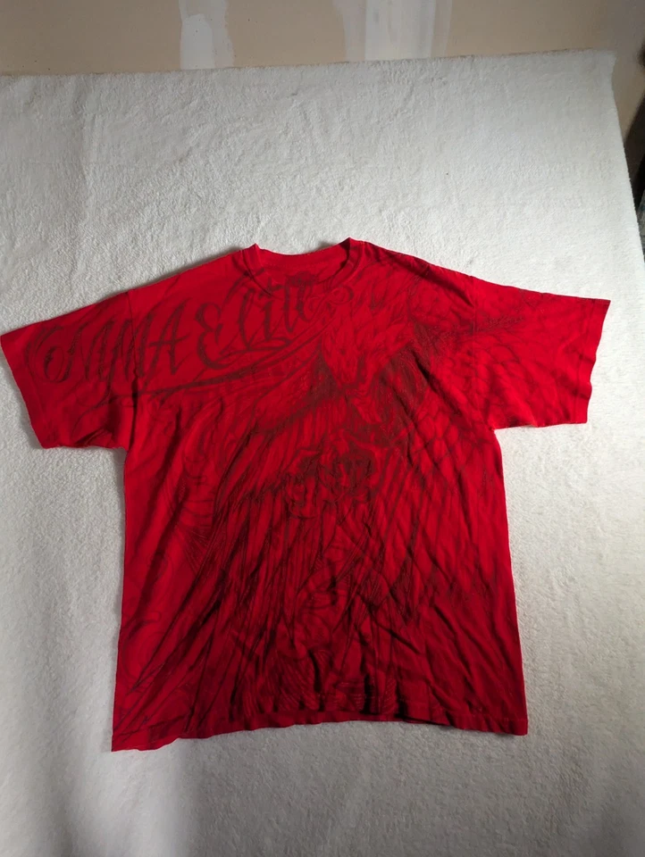 Camisa Y2K MMA Elite Roja Estampado Completo Águila Grunge Cruz Gótica Adulto Talla XL Foto 3 de 4