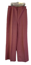 Vintage 70s Womens 16 Plaid Knit High Rise Wide Leg Pants USA Preppy Grunge