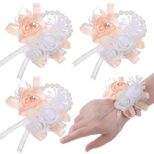 3-Pack Pearl Corsage Wristlet Bracelet for DIY Corsage Supplies Champagne 