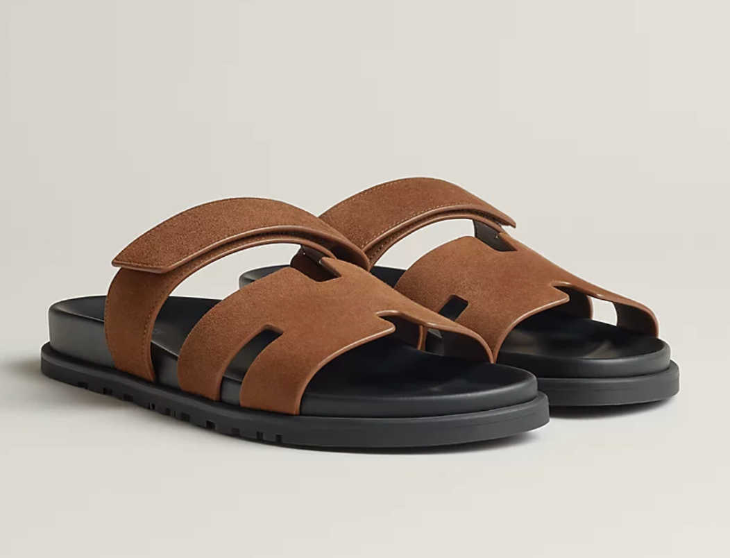 Size 42EU NIB HERMÈS Brun Fumé Suede Goatskin Men's Chypre Sandals