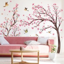 Pink Cherry Blossom Floral Birds Wall Decals Large Cherry Blossom Tree Branch Wa