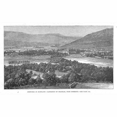 Castleton of Braemar von Morrone aus gesehen - antiker Druck 1880