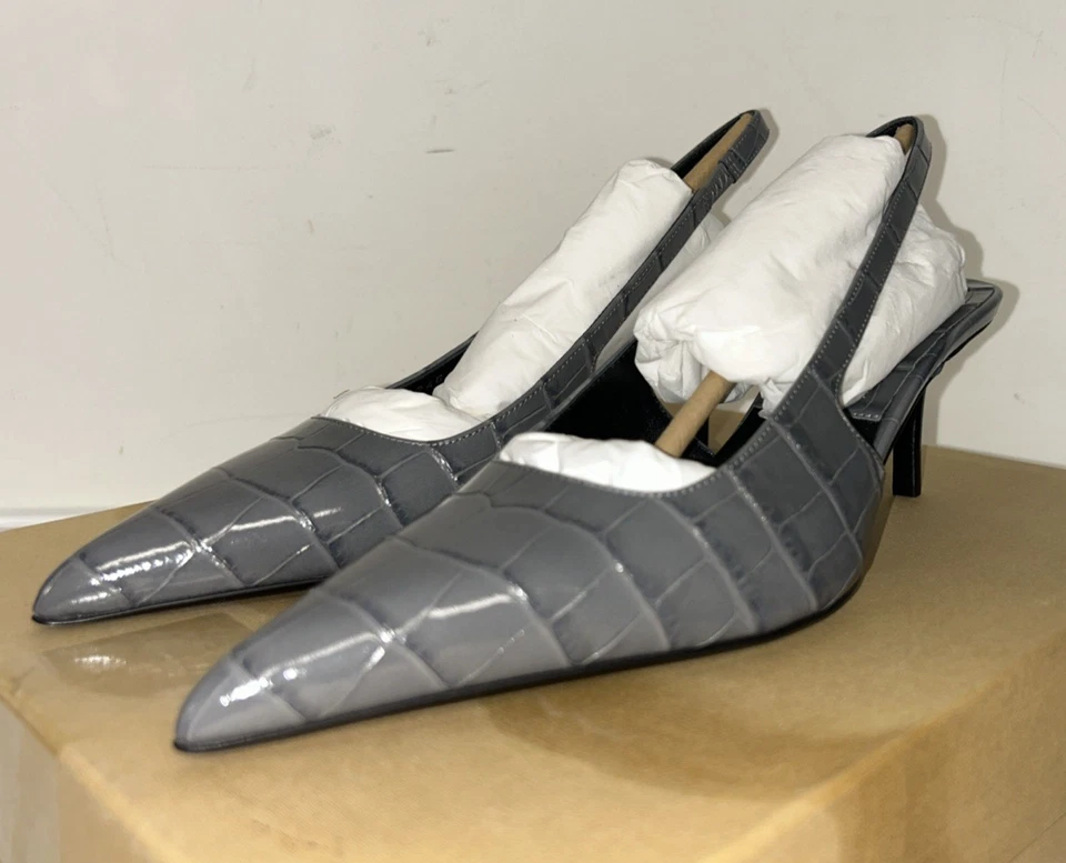 Michael Kors Colección Emma Cuero Correas Brillante Imitación Cocodrilo Mujer Gris 7/37.5 Foto 3 de 4