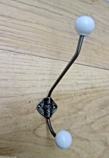 WHITE ceramic ANTIQUE IRON Cast iron Rustic Robe hat and coat hooks vintage old