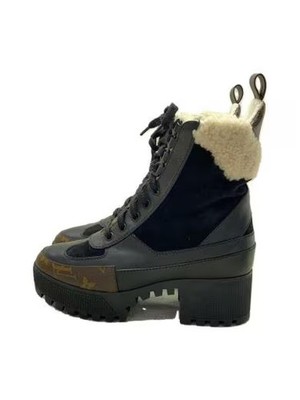 LOUIS VUITTON/Boots/Size 35/Black/Leather/Laurie Line/Ankle Boots/Sheepskin/