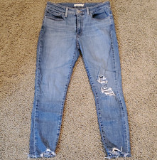 Levi's 711 Skinny Slim Fit Mid Rise Light Wash Distressed Blue Jeans Women's