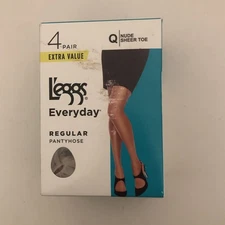 L'eggs Everyday Regular Pantyhose Nude Sheer Toe Size Q 4 Pair Extra Value