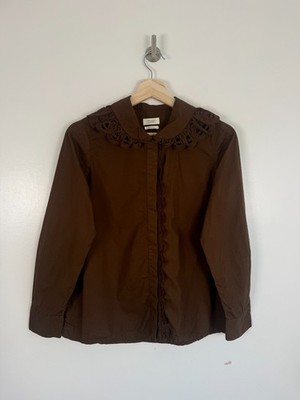 Toast Hemd Gr. UK 6 schokobraun Rüschen Peter Pan Kragen Baumwolle kastig Bluse