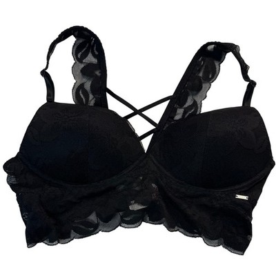 Victorias Secret PINK Black Lace Push Up Bralette Strappy Cage Back Medium