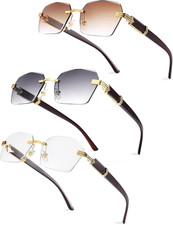 Rimless Rectangle Sunglasses for Men Women Hexagon Shade Eyewear Frameless Y2K G