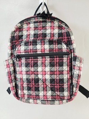 Vera Bradley Fireplace Plaid Small Backpack Black & White Travel Carry On - READ