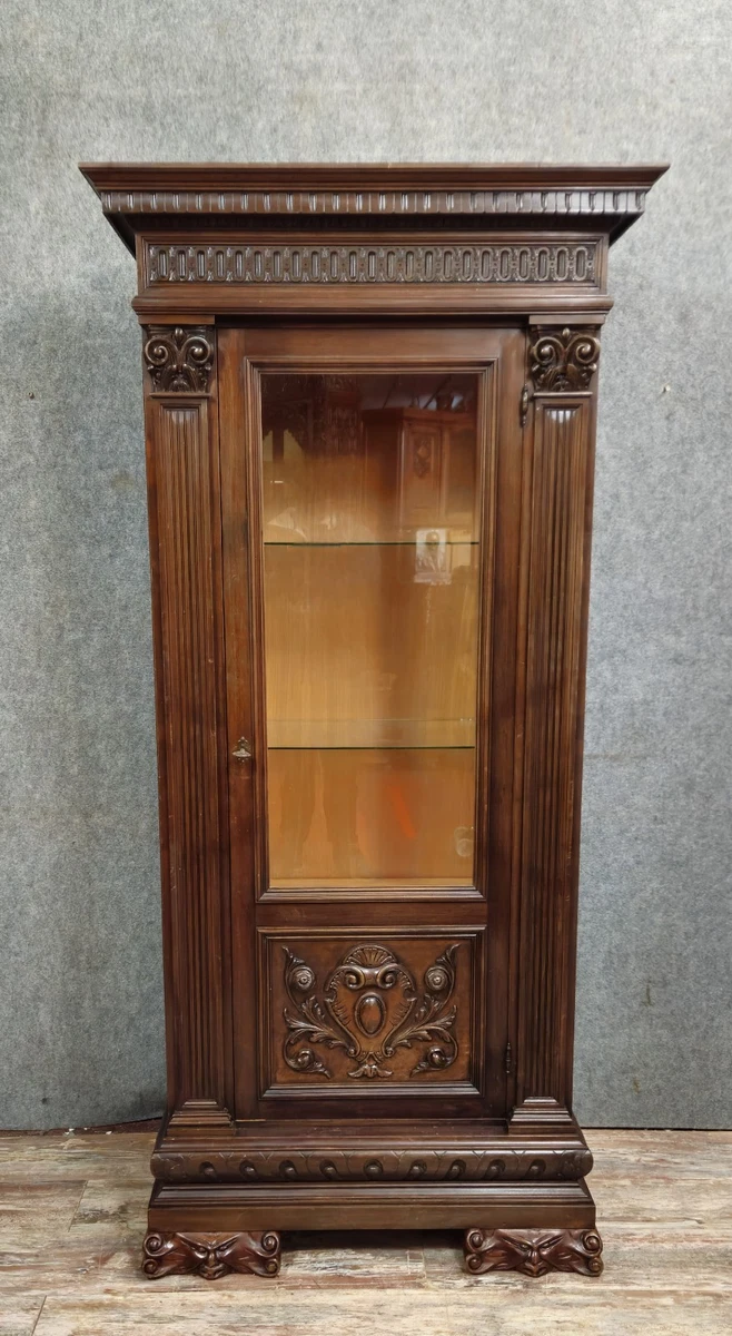 Petite Vitrine Ancienne En Bois - 3 étagères, Style Classique, Pour Collection Ou Déco