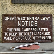 'GWR Toilet Notice' Cast Iron Railway Sign