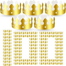 Crtiin 100 Pcs Gold Paper Crowns Bulk for Adult Kids Party, Classic Style