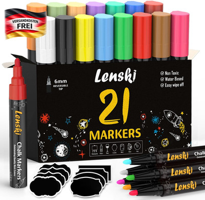 Kreidemarker Set für Fenster & Tafel abwaschbar Kinder & Erwachsene, 21 Farben