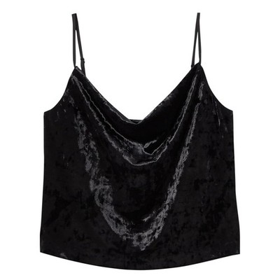 NWT Club Monaco Crushed Velvet Cowl Neck Camisole Top Black Size XS
