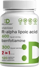 R Alpha Lipoic Acid 600Mg with Benfotiamine 300Mg per Serving,120 Veggie Capsule