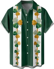 St Patricks Day Shirt Men's St. Patrick's Day Print Turn-Down Collar Short Sleev