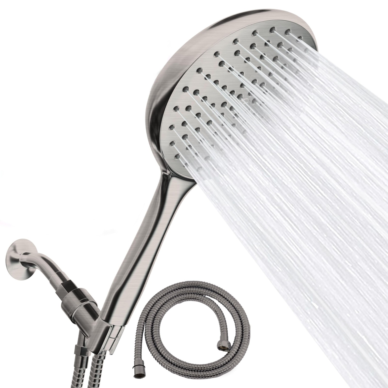 6-Inch High Pressure Handheld Shower Head with Hose - Elegant Brushed Nickel