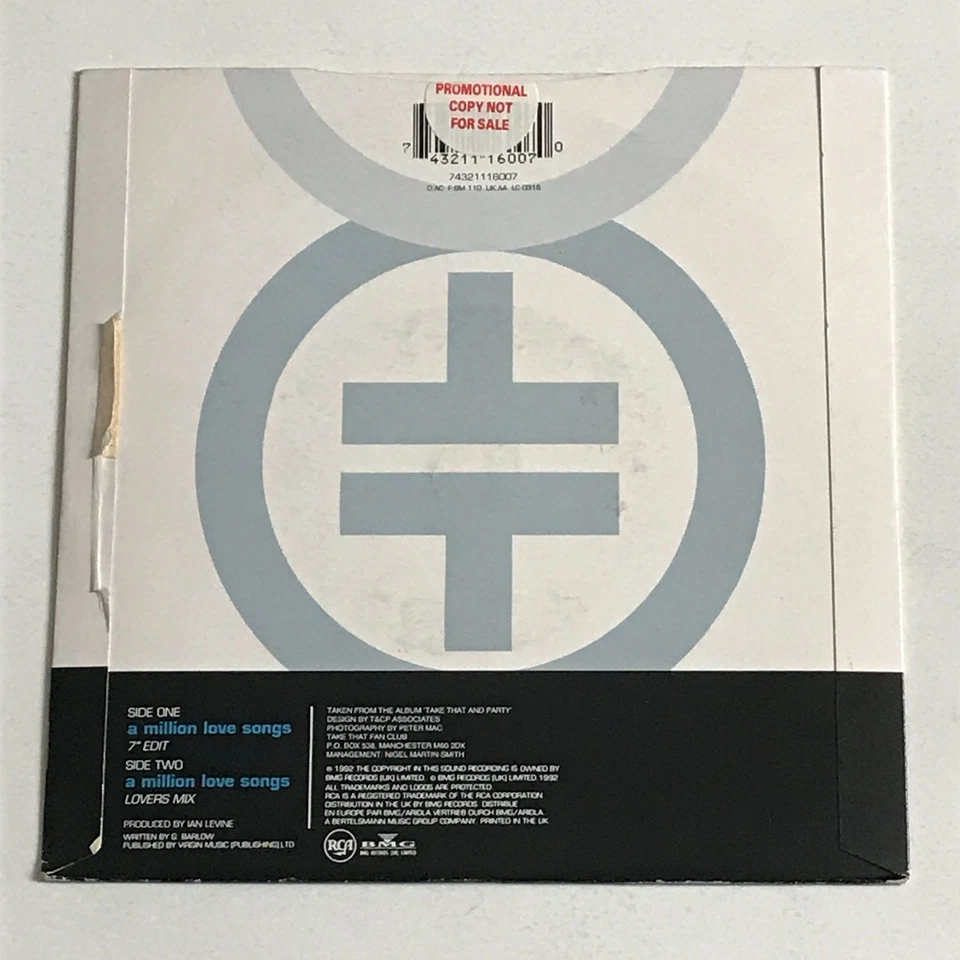 Take That - A Million Love Songs Ltd Edn Promo 7" Record - 74321 11600-7 EX/EX - Image 2 of 4