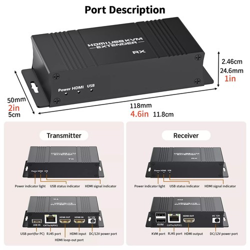 60M HDMI KVM Extender Over Ethernet Cat5e/6 HDMI USB RJ45 Extender For Display - Photo 15/15