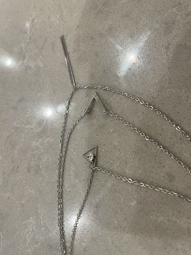 Women Jewelry Necklace Layered Crystal Triangle Line V Letter Choker Pendant - Picture 10 of 16