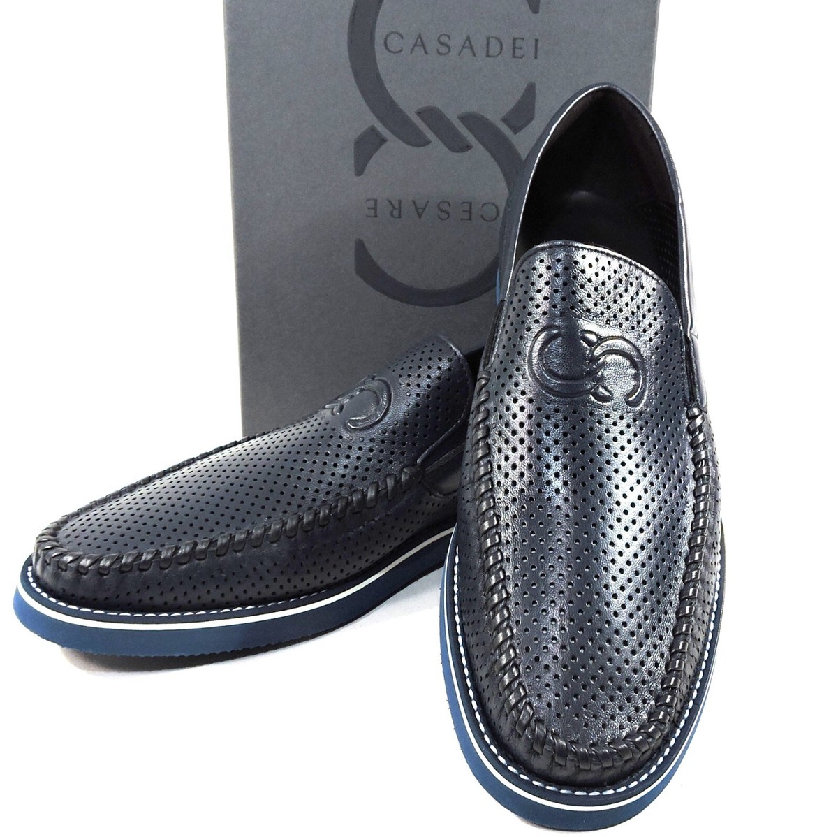 CASADEI ?? MEN\'S NAVY BLUE SOFT LEATHER COMFORT SUMMER FLAT LOAFERS CASADEI ?? MEN main image 2