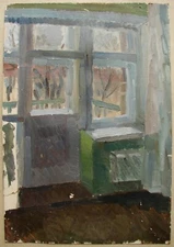 Ukrainian Soviet USSR Oil Painting postimpressionism window balcony interior
