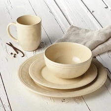 Dinnerware Set Stoneware 16 Piece Round Plate Cream Color Dinner Service For 4