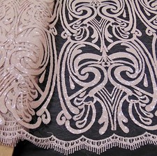 Damask NUDE Sequin Mesh Polyester Lace dress Apparel Sewing fabric 52" wide